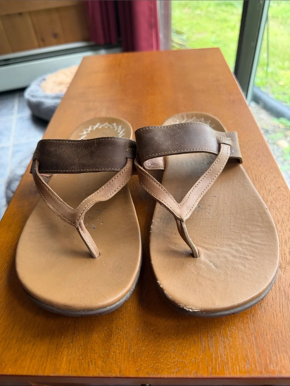 715 Chaco Brown Leather Thong Sandals
